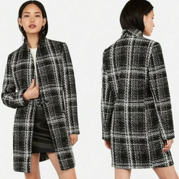 COPY - Express Black and White Plaid Peacoat - XS/TP - Picture 1 of 12